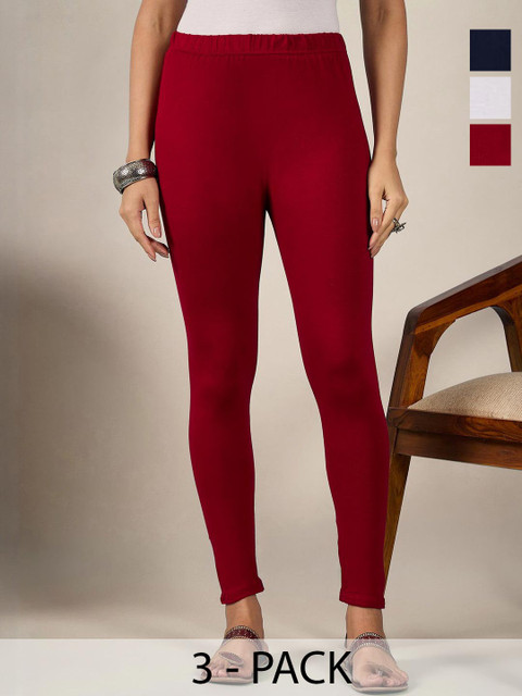 BUY NEW TREND Women Pack Of 3 Mid-Rise Pure Cotton Ankle-Length Leggings