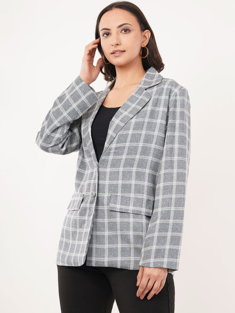 clobug Checked Notched Lapel Long Sleeve Blazer