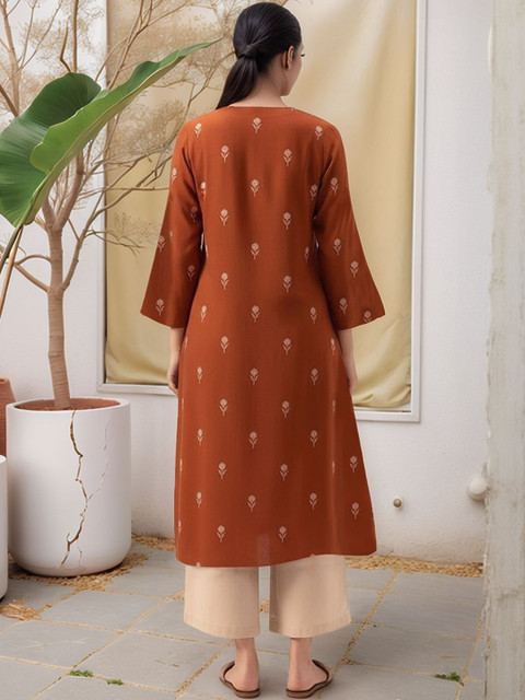 SZN Floral Printed Three-Quarter Sleeves Straight Kurta With Palazzos - Image 3