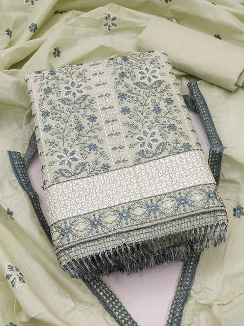 NEGRONI Floral Embroidered Thread Work Pure Cotton Unstitched Dress Material