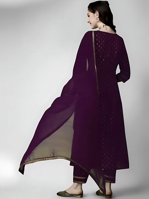 QUEENSFAB Ethnic Motifs Yoke Design Panelled Gotta Patti Kurta With Trousers & Dupatta - Image 2