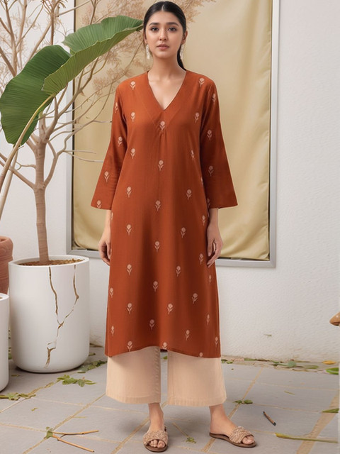 SZN Floral Printed Three-Quarter Sleeves Straight Kurta With Palazzos