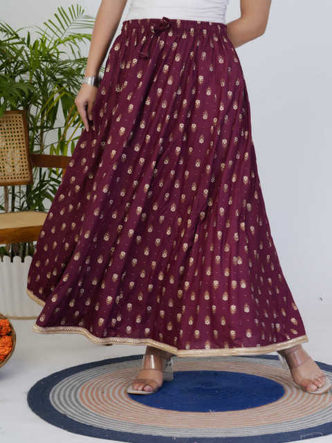 MEHKFAB Floral Printed Flared Maxi Skirts