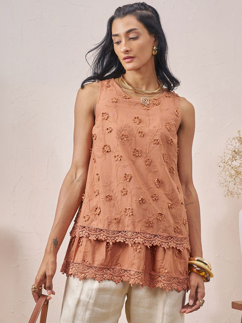 Vara By Vishudh Floral Embroidered Cotton Top