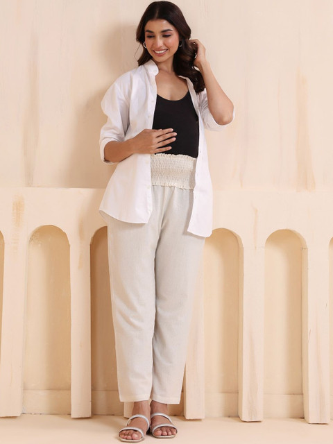 Ikk Kudi by Seerat Women Relaxed Straight Leg High-Rise Maternity Trousers