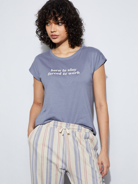 Ginger by Lifestyle Women Typography Printed Round Neck Cotton Lounge Tshirts