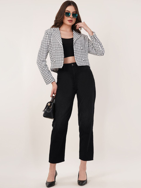 clobug Checked Notched Lapel Long Sleeves Blazer