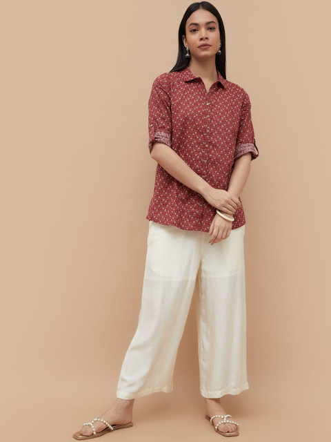 Melange by Lifestyle Ethnic Motifs Printed Shirt Collar Pure Cotton Kurti