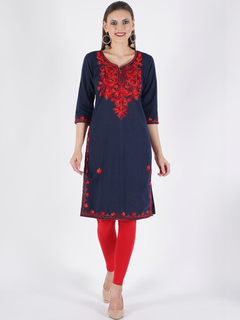 ZEROZABAR Ethnic Motifs Embroidered Woolen Kurti