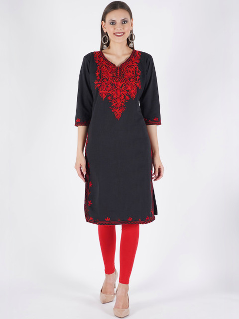 ZEROZABAR Ethnic Motifs Embroidered V-Neck Thread Work Thread Work Kurti