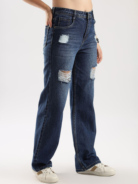 zayla Women Jean Wide Leg High-Rise Highly Distressed Light Fade Jeans - Image 6