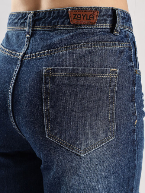 zayla Women Jean Wide Leg High-Rise Highly Distressed Light Fade Jeans - Image 4