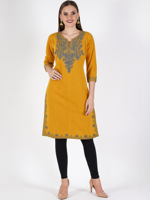 ZEROZABAR Ethnic Motifs Embroidered V-Neck Thread Work Thread Work Kurti