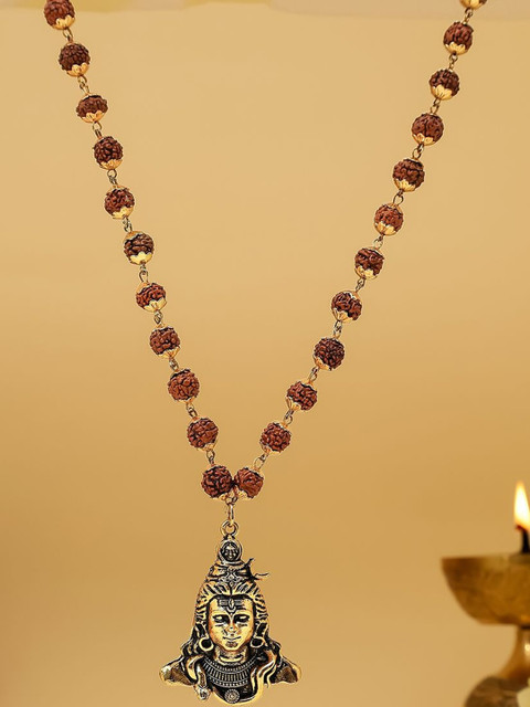 DIVINE HINDU Gold-Plated Shiva Adi Yogi Rudraksha Beaded Necklace