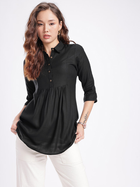fusion by glitchez Shirt Collar Gathers A-line Kurti