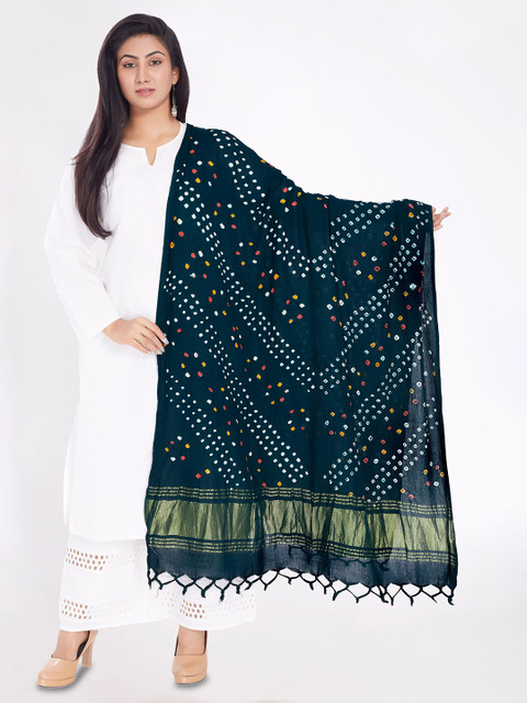 Rani Saahiba Bandhani Printed Zari Work Tasselled Border Detail Dupatta