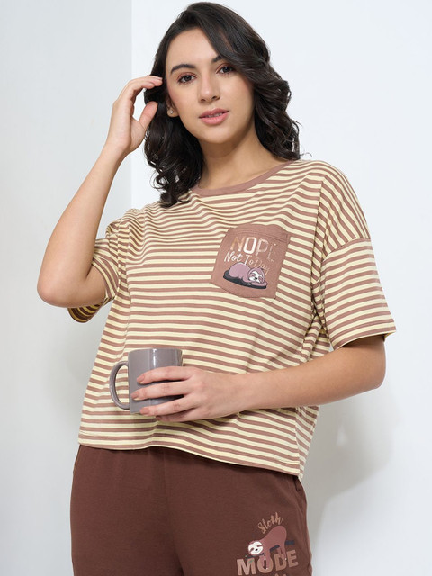 Dreamz by Pantaloons Women Striped Pure Cotton Lounge Tshirts