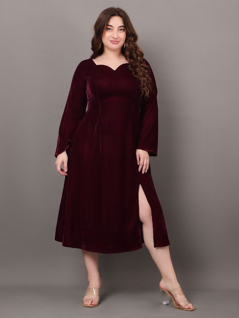 STYLLEY Plus Size Velvet A-Line Party Dress