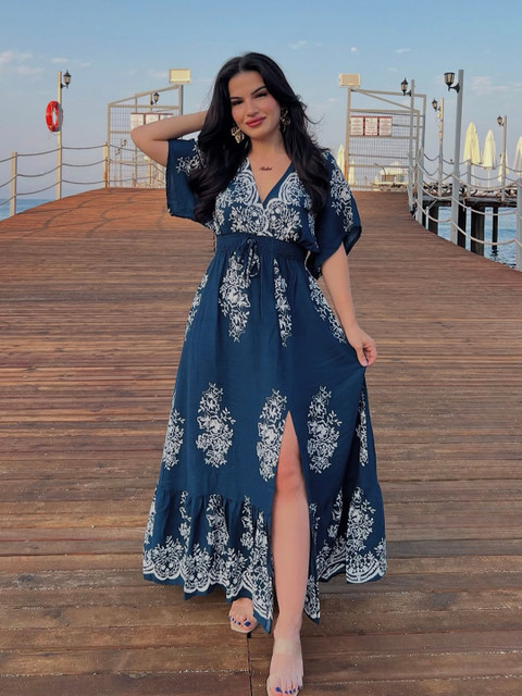 NWH Floral Print Kimono Sleeve Maxi Dress