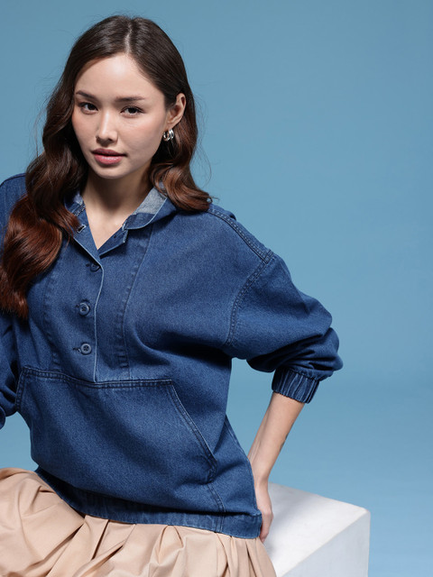 HERE&NOW Pure Cotton Hooded Denim Jacket