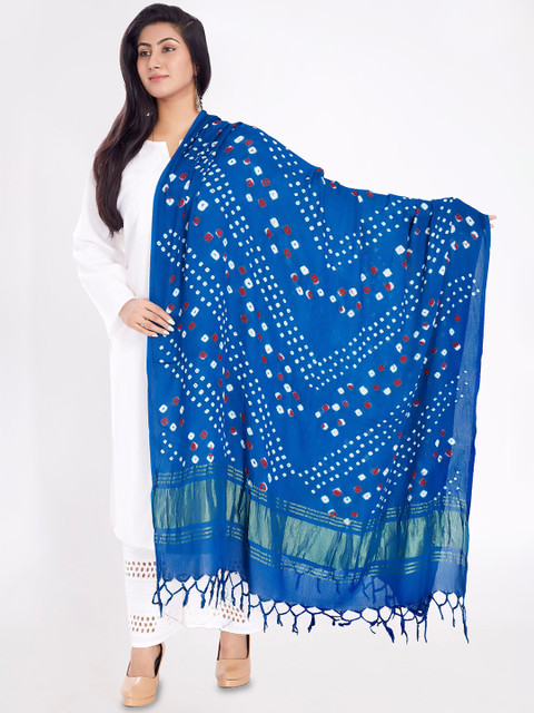Rani Saahiba Bandhani Printed Zari Work Tasselled Border Detail Dupatta