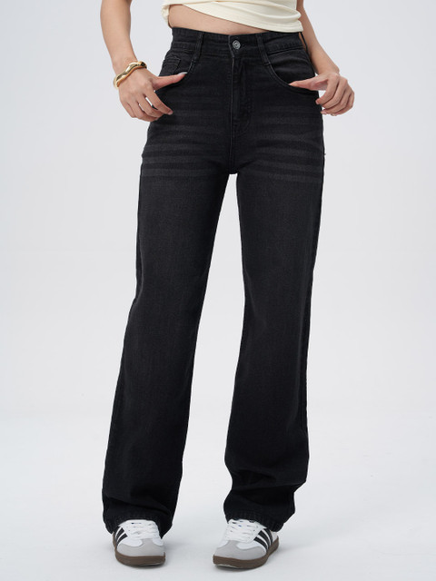 Off Duty India Women Comfort Straight Fit Cotton High-Rise Jeans
