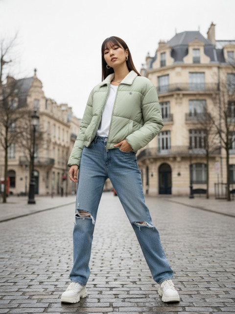 glitchez Spread Collar Relaxed Fit Padded Jacket