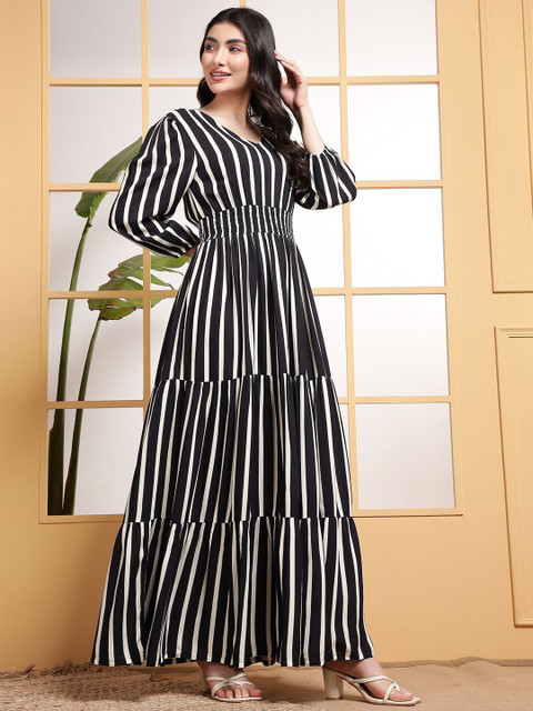 Vastani Enterprise Striped Fit & Flared Maxi Dress