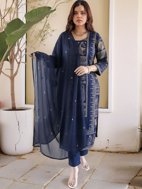 SZN Women Ethnic Motifs Printed Regular Kurta with Trousers & With Dupatta