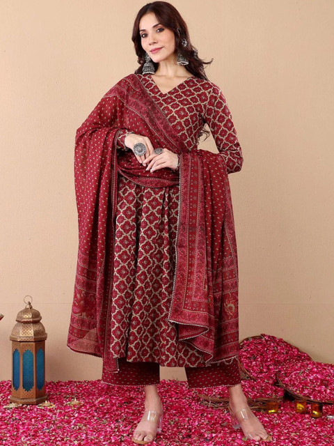 ARADHNA Women Printed Regular Kurta with Trousers & With Dupatta
