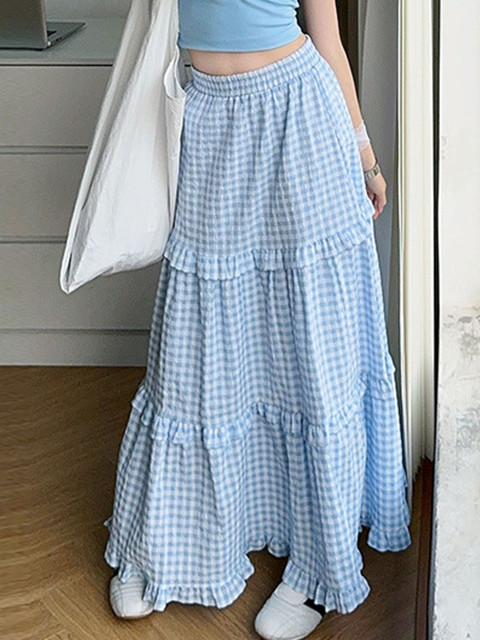 StyleCast Checked Opaque Flared Maxi Skirt