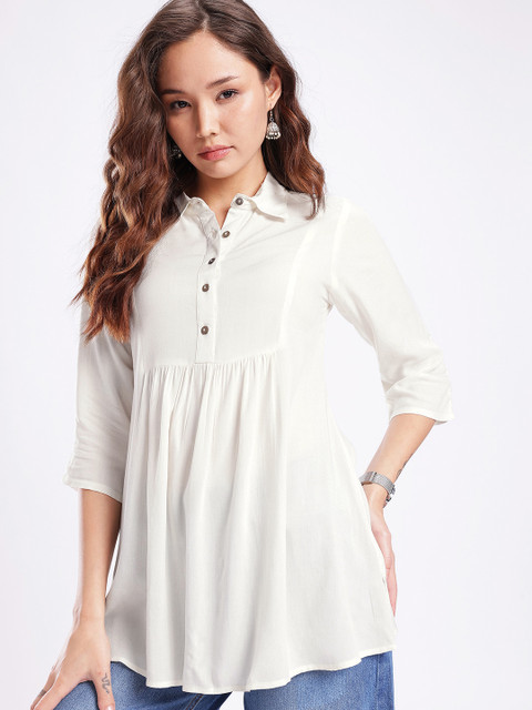fusion by glitchez Shirt Collar Gathers A-line Kurti