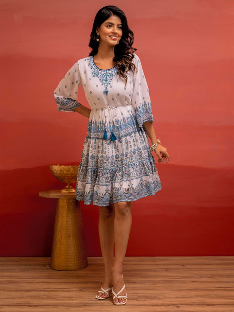 Juniper Ethnic Motifs Print Fit & Flare Dress