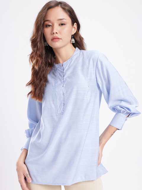 fusion by glitchez Mandarin Collar Cuffed Sleeves A-Line Kurti