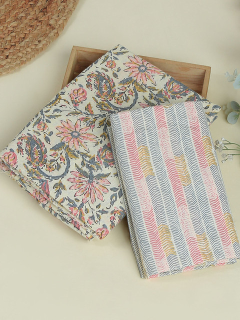 SALWAR STUDIO Floral Printed Pure Cotton Unstitched Dress Material