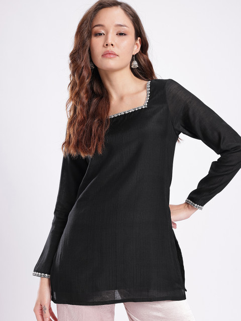 fusion by glitchez Ethnic Motifs Embroidered Sequinned Straight Kurti