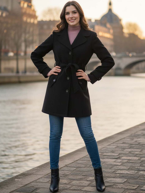 Excent Womens Single-Breasted Notched Lapel Long Sleeves Regular Warm Over Coat