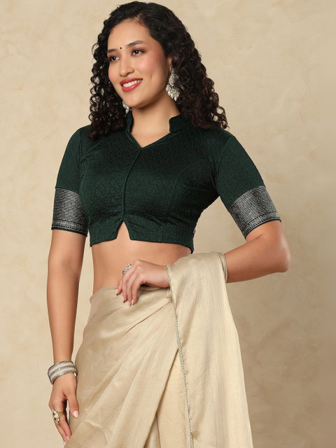 SALWAR STUDIO Printed Mandarin Collar Neck Stretchable Readymade Saree Blouse