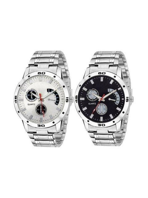 Miss Perfect Set Of 2 Unisex Dial & Straps Analogue Date Aperture Watches 382