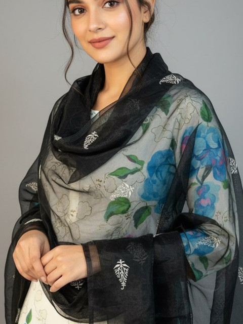 Sangria Women Ethnic Motifs Embroidered Thread Work Dupatta With Tasseled Border - Image 2