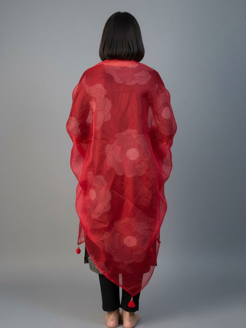 Sangria Women Floral Printed Pom Pom-Detail Ethnic Dupatta - Image 4