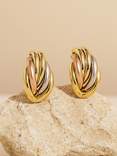 Bohey by KARATCART Gold-Plated Contemporary Shaped Studs