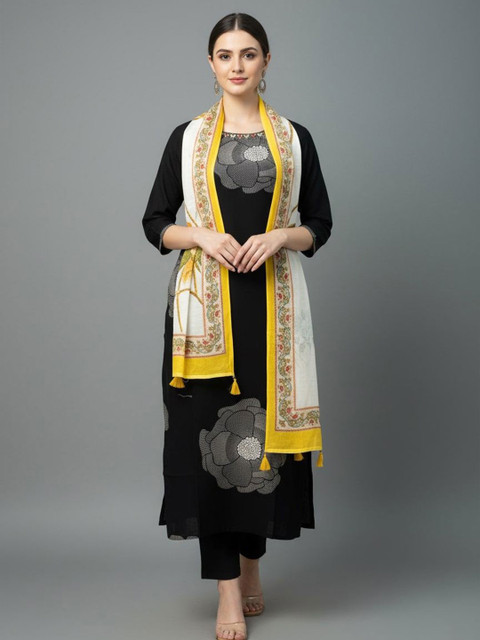 Sangria Women Floral Printed Tasseled Border Cotton Dupatta