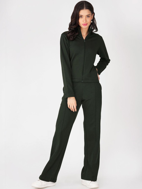 ONEWAY Women Solid Mock Collar Mid-Rise Tracksuit