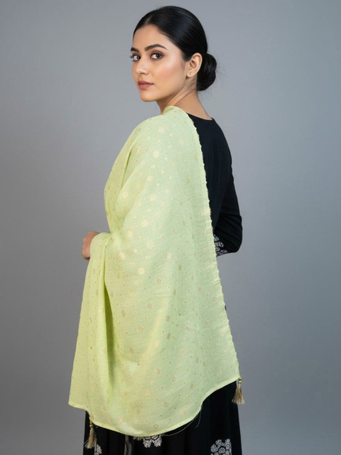 Sangria Women Ethnic Motifs Woven Design Dupatta With Tasselled Border - Image 4