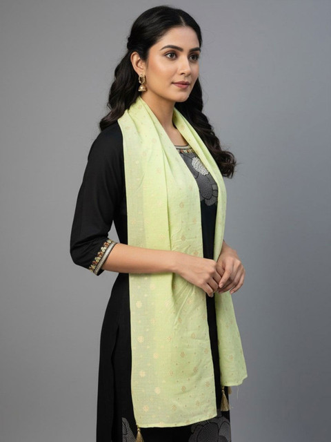 Sangria Women Ethnic Motifs Woven Design Dupatta With Tasselled Border - Image 3