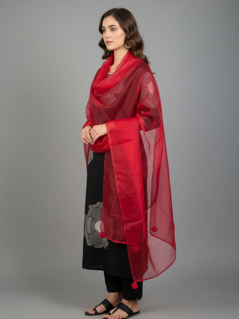 Sangria Women Floral Printed Pom Pom-Detail Ethnic Dupatta - Image 3