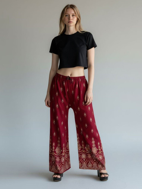 LASAFIYA Women Ethnic Motifs Printed Knitted Ethnic Palazzos