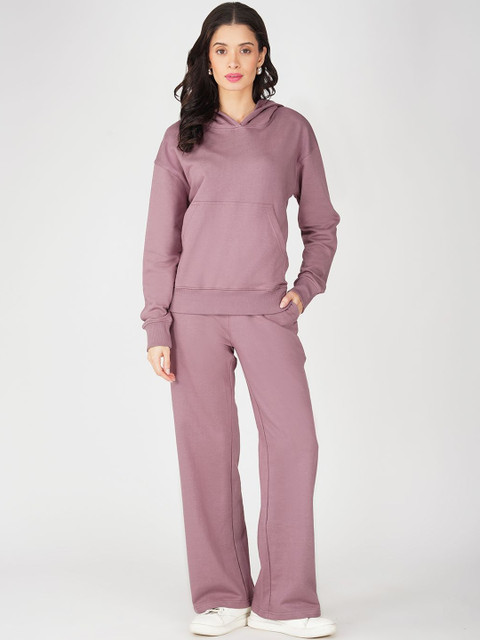 ONEWAY Women Mid-Rise Long Sleeves Cotton Hooded Relaxed-Fit Breathable Tracksuit