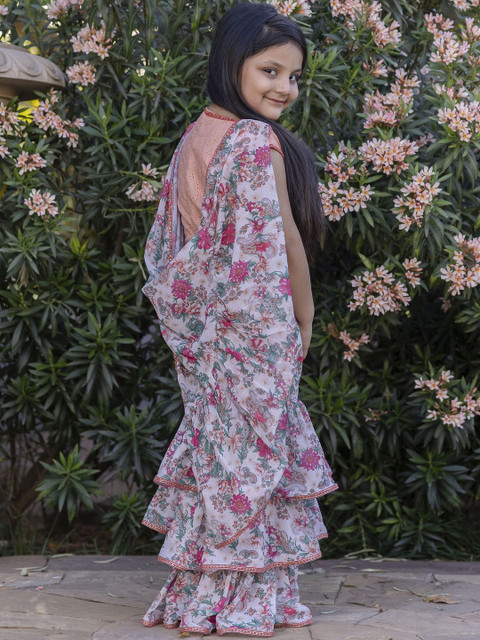 Sangria Girls Floral Printed Lehenga Saree With Stitched Blouse Piece - Image 4